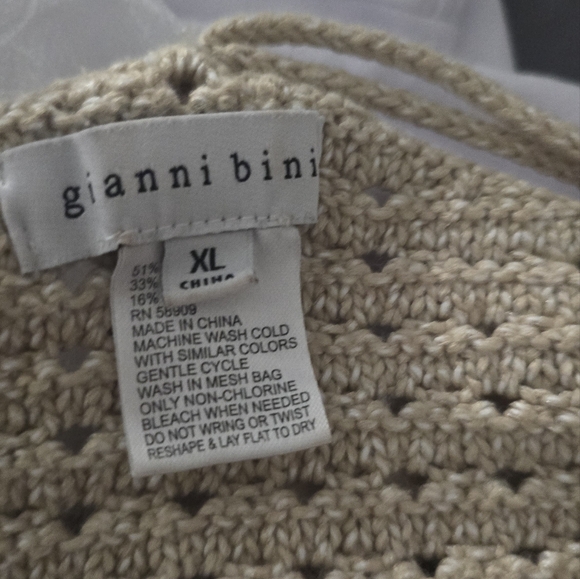 Gianni Bini Tan Crochet Edie Skirt Set Halter Top Natural Midi Skirt L Large - Picture 5 of 12